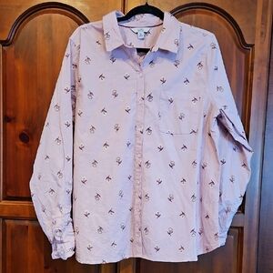 Croft & Barrow Pink Floral Patterned Button Up Long Sleeve Shirt, Sz 2XL